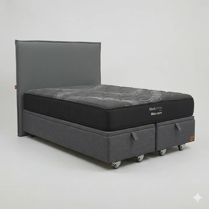 Cama Baul King - Colchon black prime + Respaldo Liso Removible y Lavable / Ruedas 7