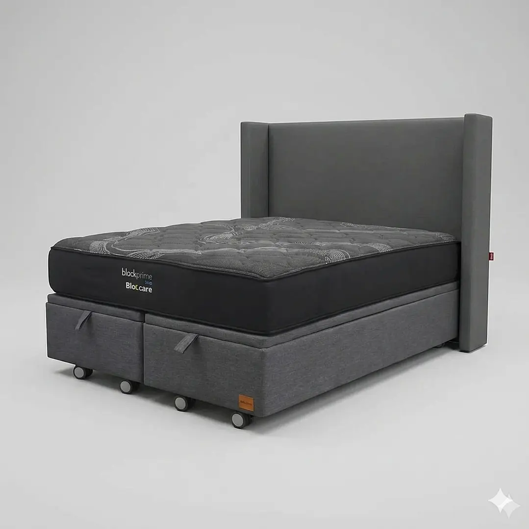 Cama Baul King - Colchon black prime + Respaldo Liso Removible y Lavable / Ruedas 9