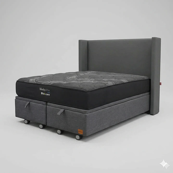 Cama Baul King - Colchon black prime + Respaldo Liso Removible y Lavable / Ruedas 9