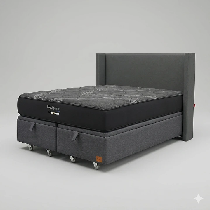 Cama Baul King - Colchon black prime + Respaldo Liso Removible y Lavable / Ruedas 11