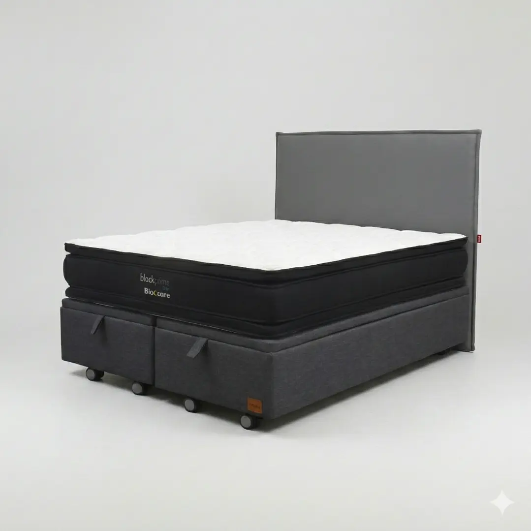 Cama Baul King - Colchon black prime + Respaldo Liso Removible y Lavable / Ruedas 15