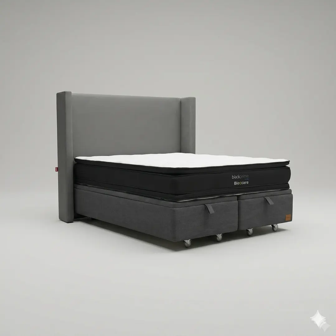 Cama Baul King - Colchon black prime + Respaldo Liso Removible y Lavable / Ruedas 23