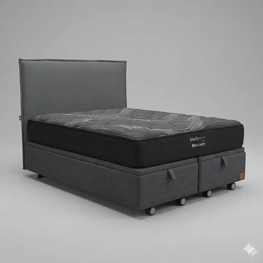 Cama Baul Super King - Colchon black prime + Respaldo Liso Removible y Lavable / Ruedas 3