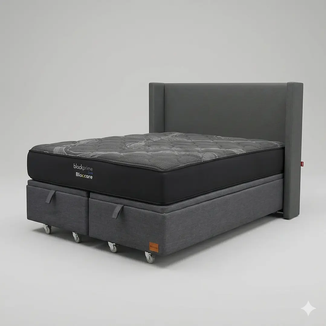 Cama Baul Super King - Colchon black prime + Respaldo Liso Removible y Lavable / Ruedas 11