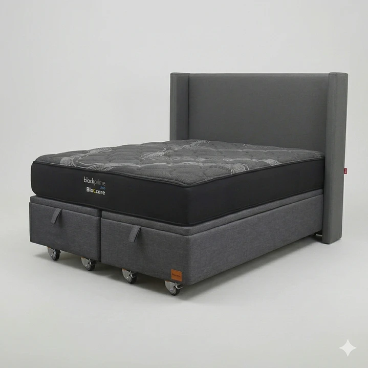 Cama Baul Super King - Colchon black prime + Respaldo Liso Removible y Lavable / Ruedas 13