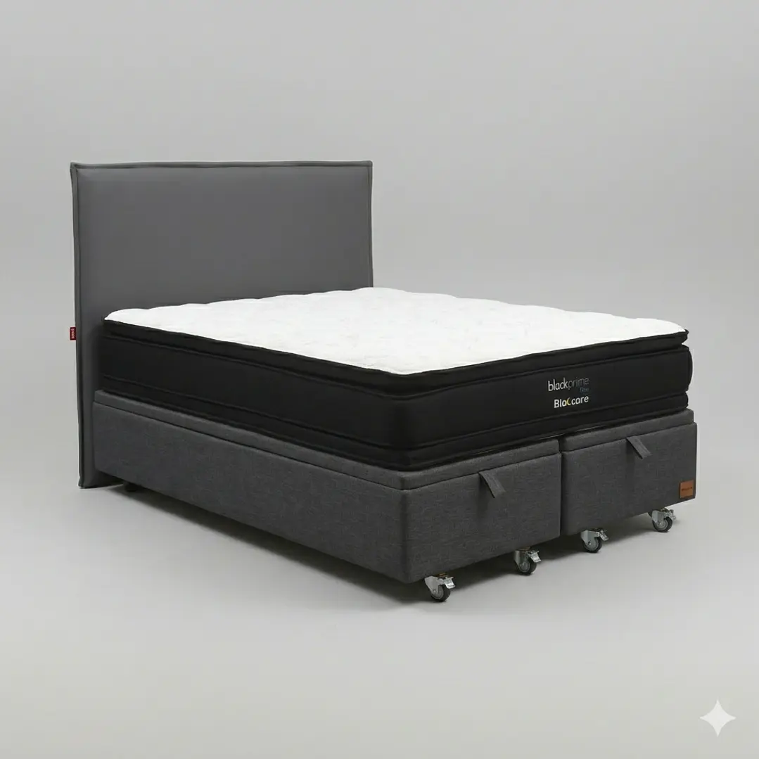 Cama Baul Super King - Colchon black prime + Respaldo Liso Removible y Lavable / Ruedas 19