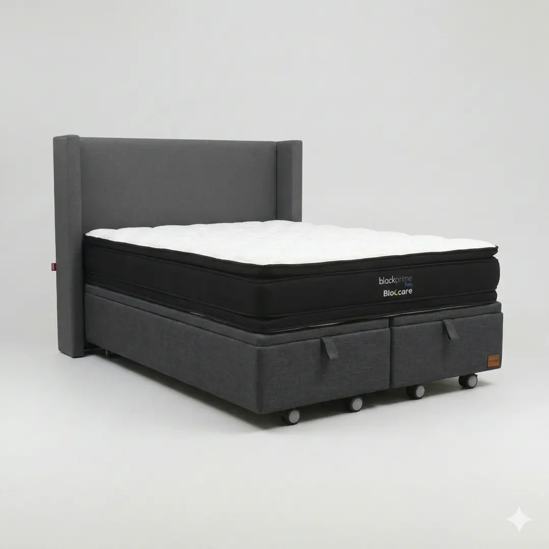 Cama Baul Super King - Colchon black prime + Respaldo Liso Removible y Lavable / Ruedas 21