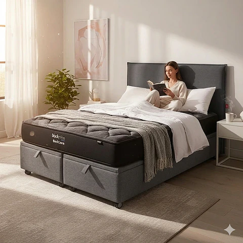 Cama Baul Super King - Colchon black prime + Respaldo Liso Removible y Lavable / Ruedas