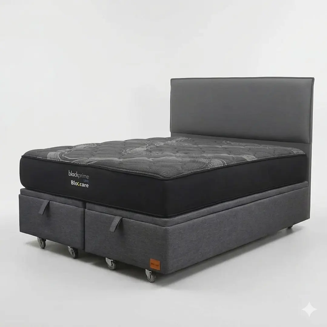 Cama Baul 2 Plazas - Colchon black prime + Respaldo LISO 3