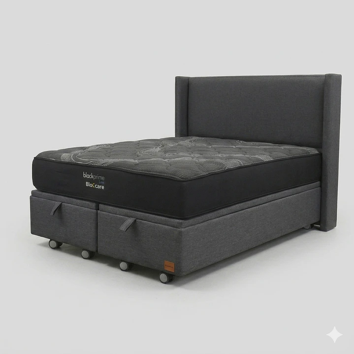 Cama Baul 2 Plazas - Colchon black prime + Respaldo LISO 9
