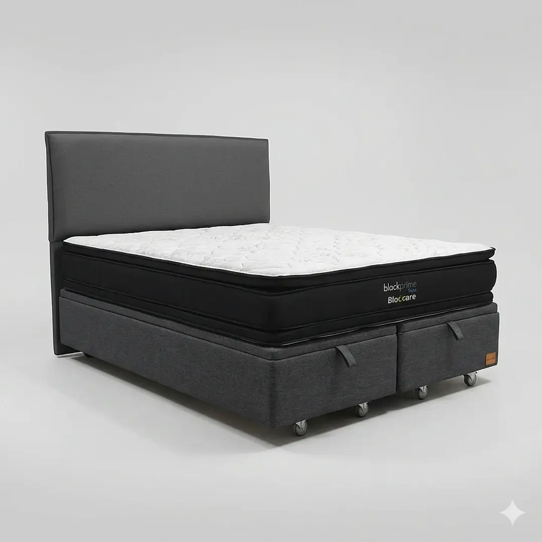 Cama Baul 2 Plazas - Colchon black prime + Respaldo LISO 15