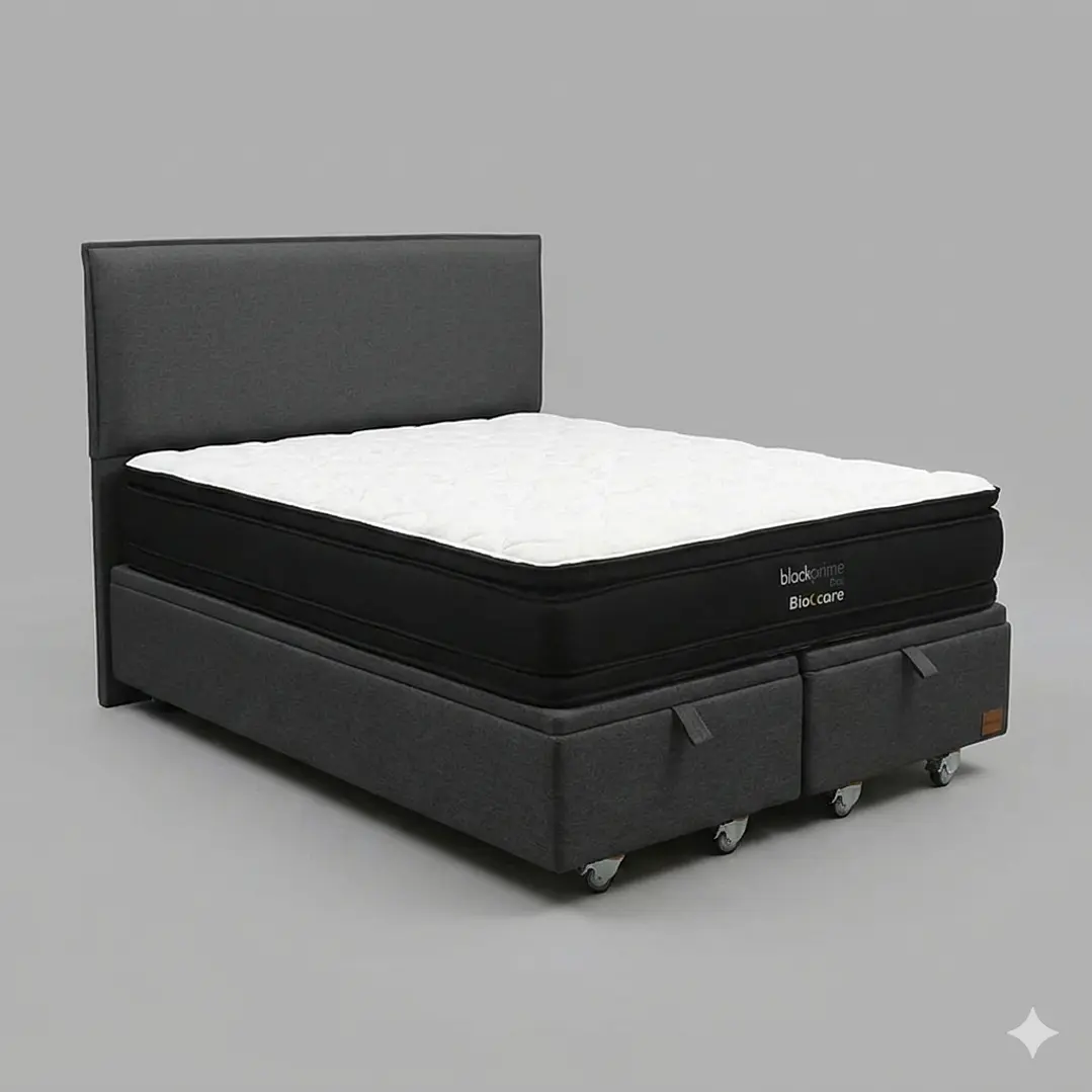 Cama Baul 2 Plazas - Colchon black prime + Respaldo LISO 19