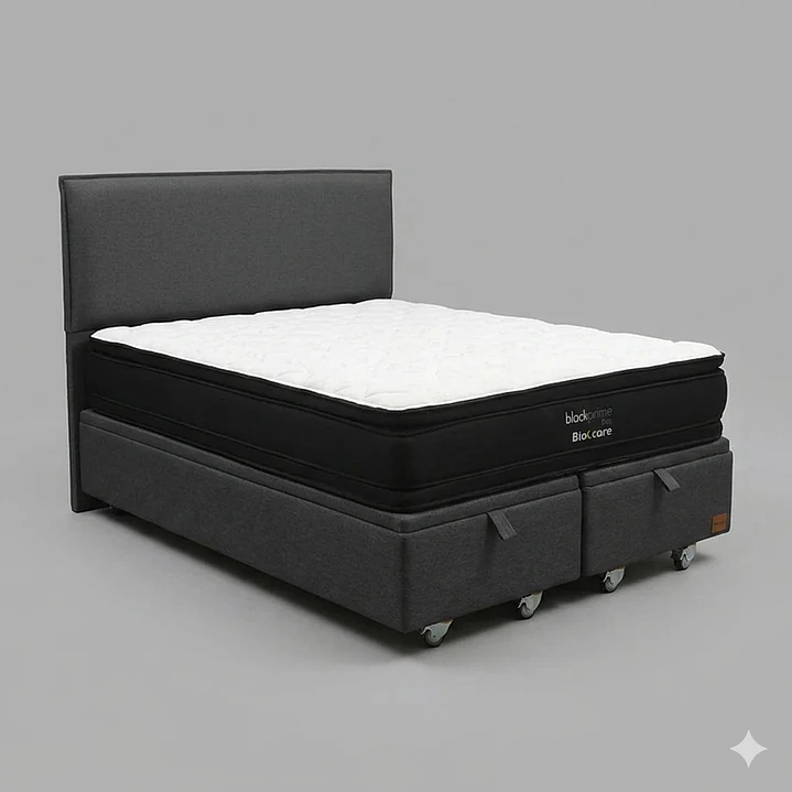 Cama Baul 2 Plazas - Colchon black prime + Respaldo LISO 19