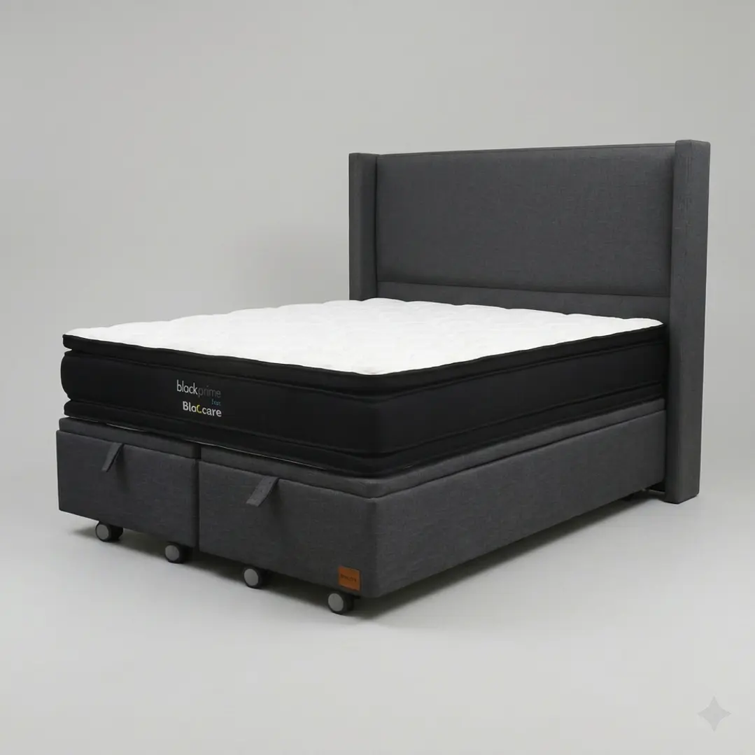 Cama Baul 2 Plazas - Colchon black prime + Respaldo LISO 21