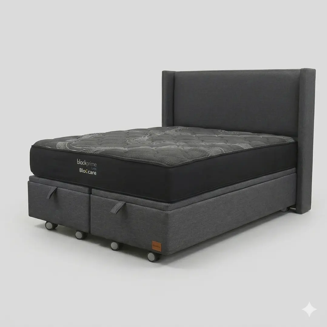 Cama Baul King - Colchon black prime + Respaldo LISO 9