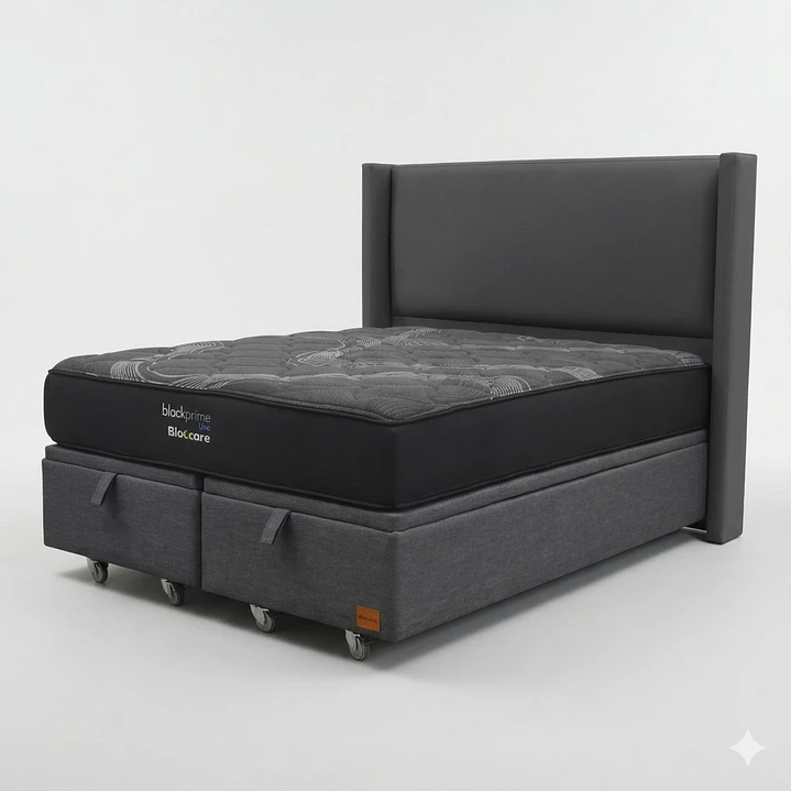 Cama Baul King - Colchon black prime + Respaldo LISO 11