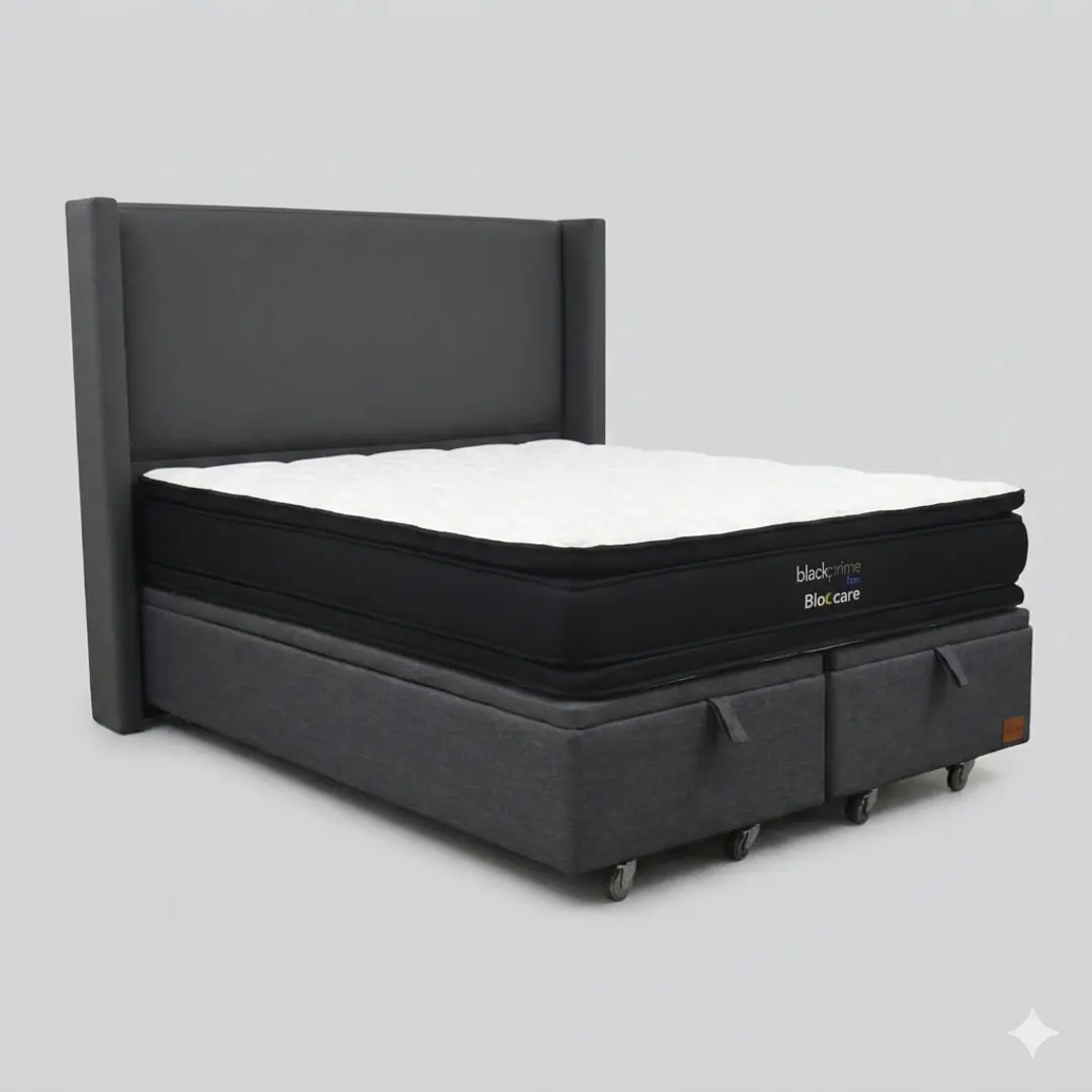Cama Baul King - Colchon black prime + Respaldo LISO 17