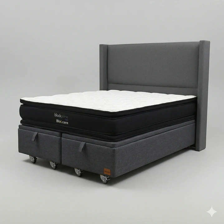 Cama Baul King - Colchon black prime + Respaldo LISO 25