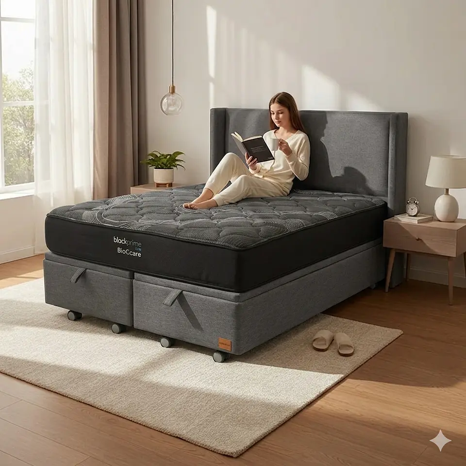Cama Baul Super King - Colchon black prime + Respaldo LISO 1