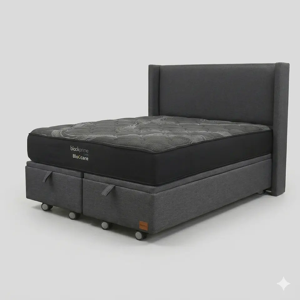 Cama Baul Super King - Colchon black prime + Respaldo LISO 9