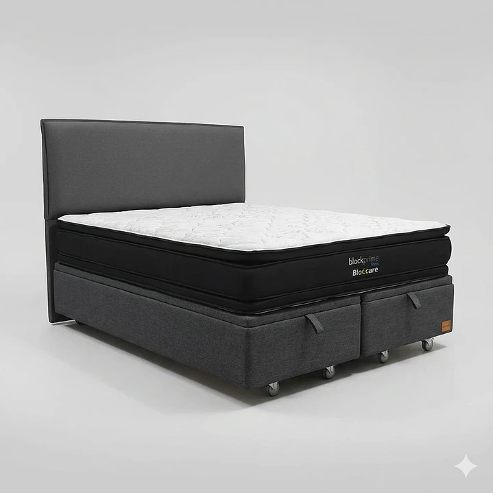 Cama Baul Super King - Colchon black prime + Respaldo LISO 15