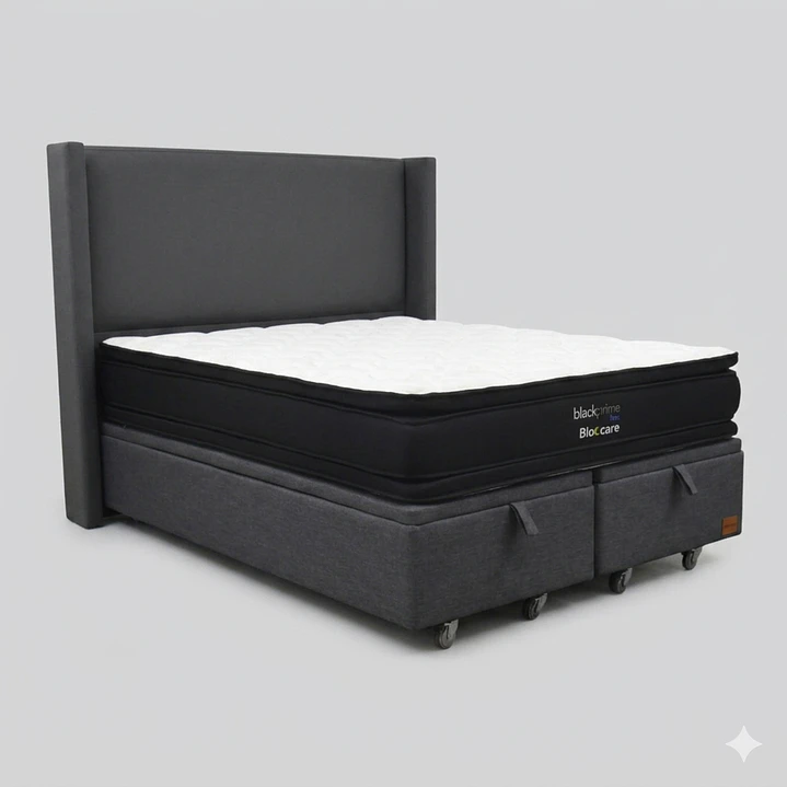 Cama Baul Super King - Colchon black prime + Respaldo LISO 17