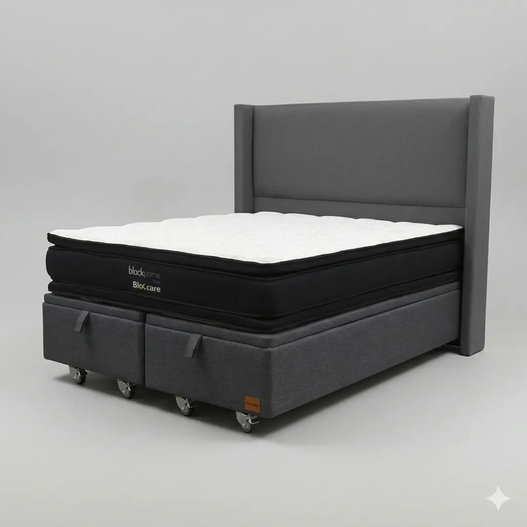Cama Baul Super King - Colchon black prime + Respaldo LISO 25