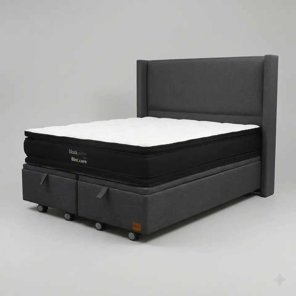 Cama Baul Super King - Colchon black prime + Respaldo LISO 21