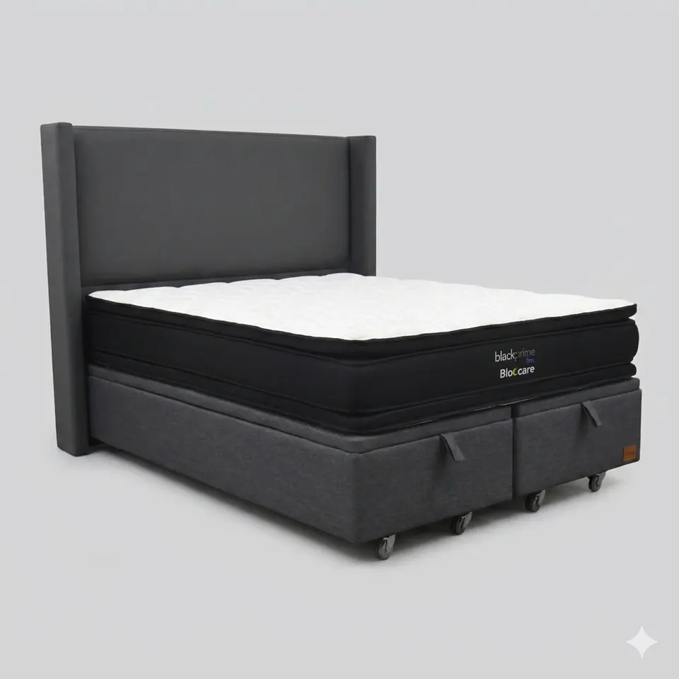 Cama Baul Super King - Colchon black prime + Respaldo LISO 23