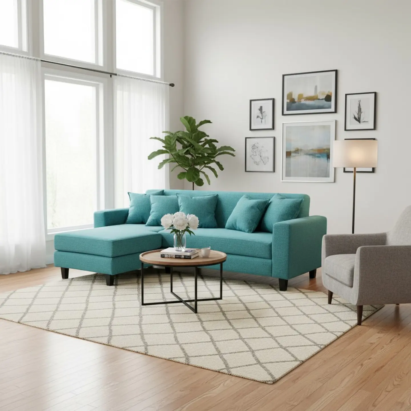 Sofa Seccional Bloccare 3  Cuerpos - Tela Verona Turqueza 2