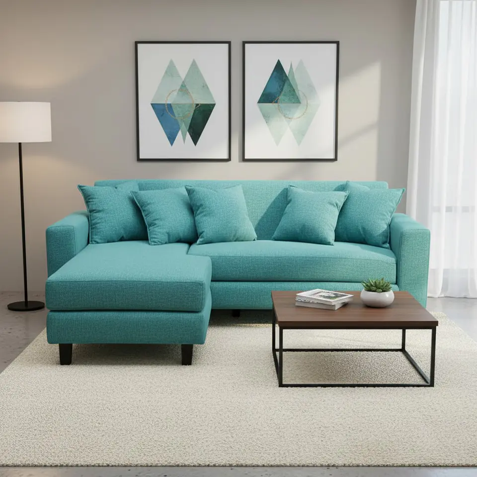 Sofa Seccional Bloccare 3  Cuerpos - Tela Verona Turqueza 4