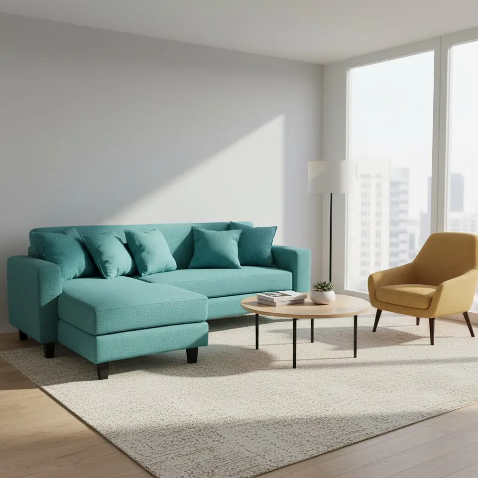 Sofa Seccional Bloccare 3  Cuerpos - Tela Verona Turqueza 6