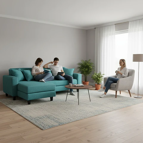 Sofa Seccional Bloccare 3  Cuerpos - Tela Verona Turqueza