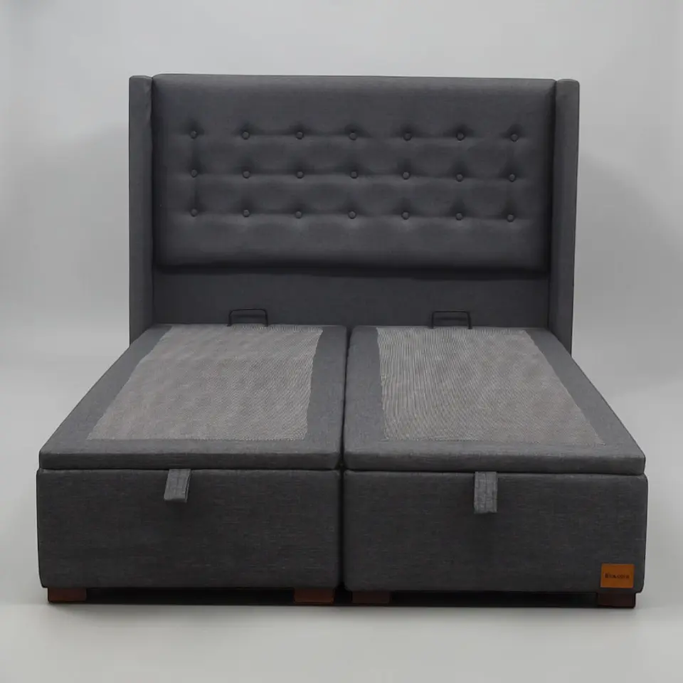 Base Dividida Baul 2 Plazas + Respaldo / Patas De Madera (Gris) 1