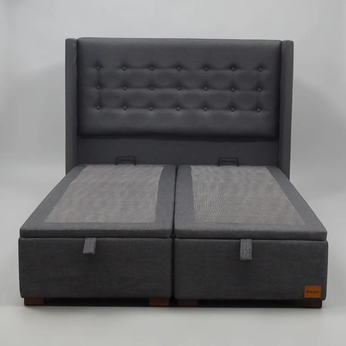 Base Dividida Baul 2 Plazas + Respaldo / Patas De Madera (Gris) 5