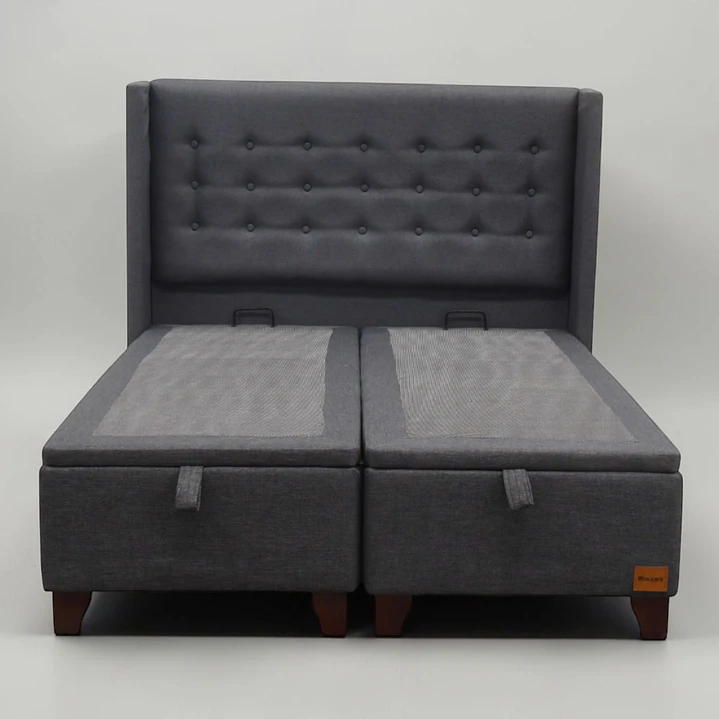 Base Dividida Baul 2 Plazas + Respaldo / Patas De Madera (Gris) 9