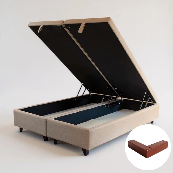 Base Dividida Baul 2 Plazas + Respaldo / Patas De Madera (Beige) 2