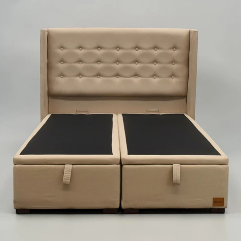 Base Dividida Baul 2 Plazas + Respaldo / Patas De Madera (Beige)