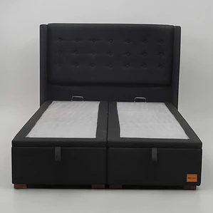 Base Dividida Baul 2 Plazas + Respaldo / Patas De Madera (Negro)