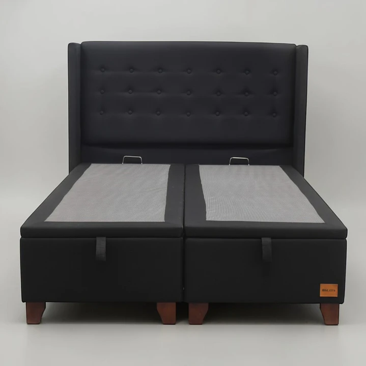 Base Dividida Baul 2 Plazas + Respaldo / Patas De Madera (Negro) 7