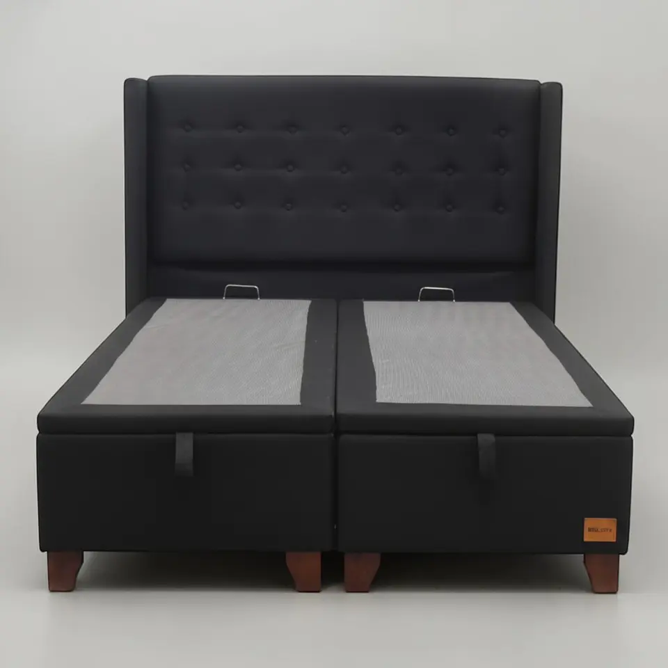 Base Dividida Baul 2 Plazas + Respaldo / Patas De Madera (Negro) 7