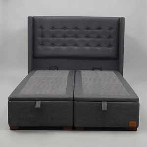 Base Dividida Baul King  + Respaldo / Patas De Madera (Gris)