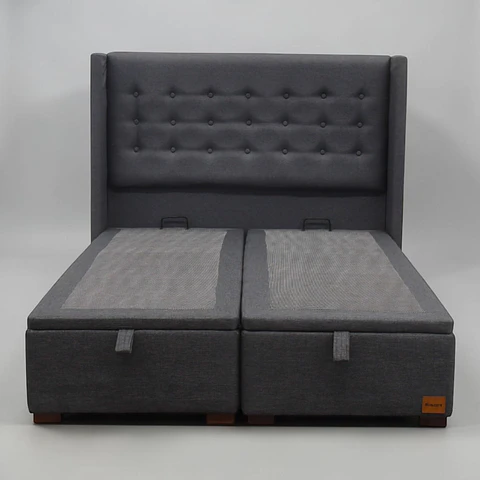 Base Dividida Baul King  + Respaldo / Patas De Madera (Gris)
