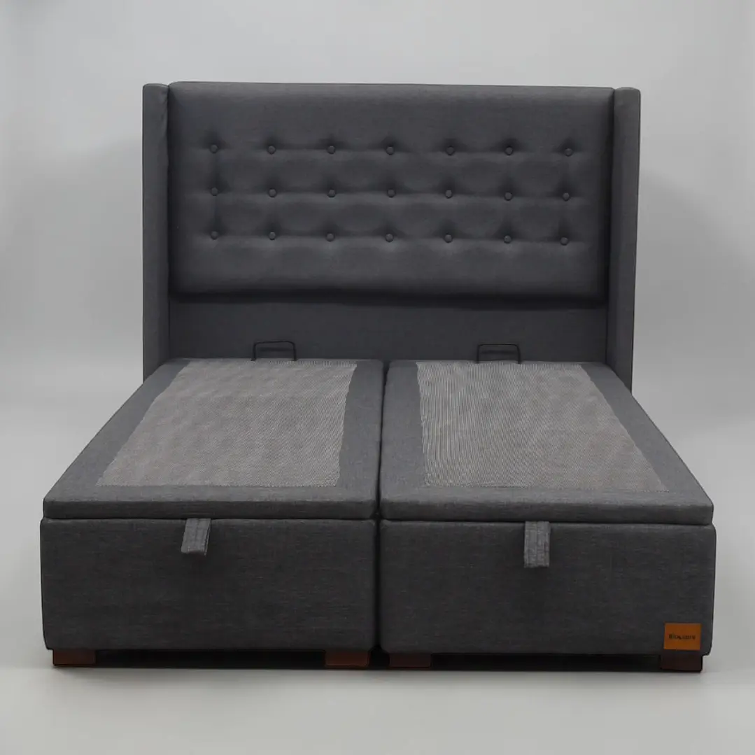 Base Dividida Baul King  + Respaldo / Patas De Madera (Gris) 5