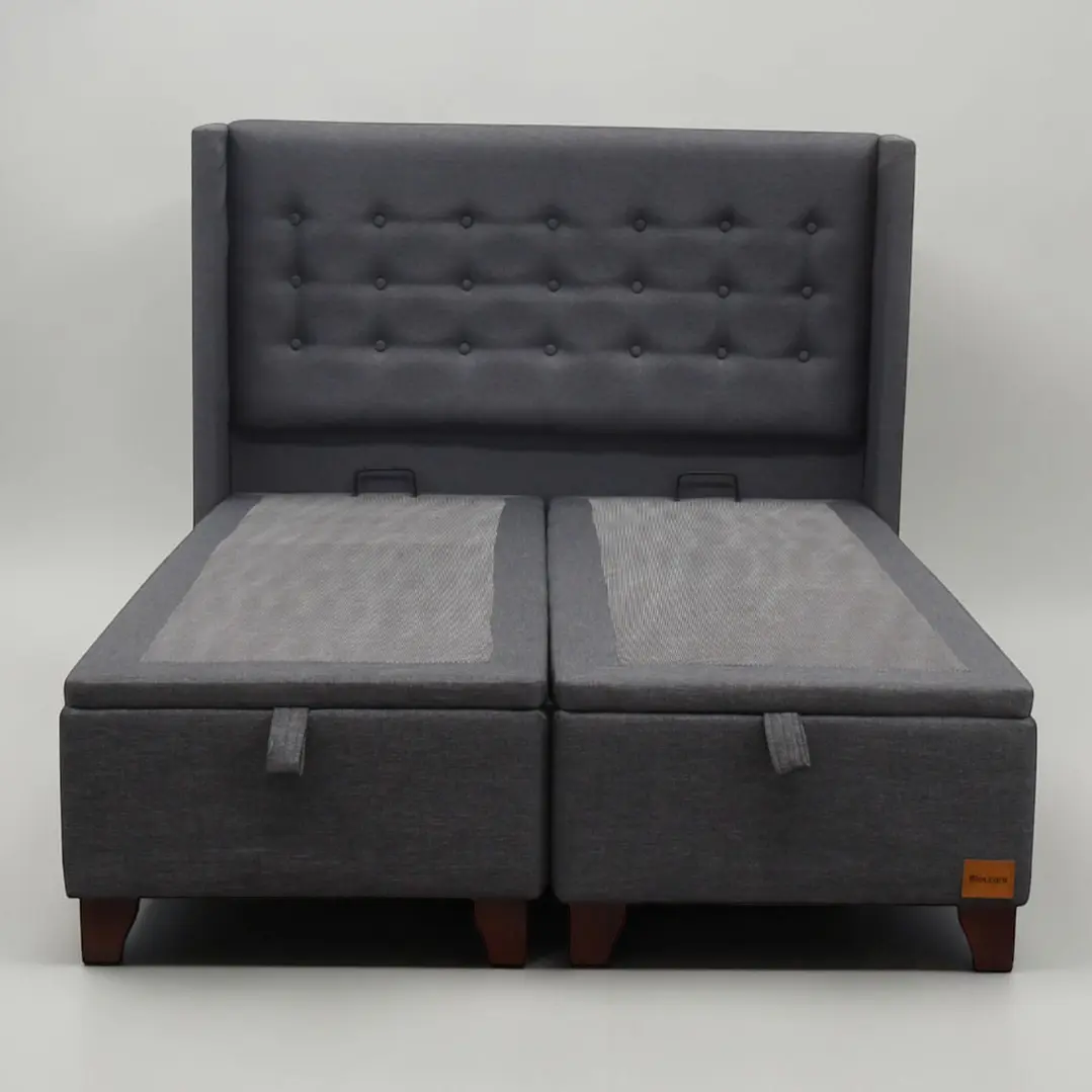 Base Dividida Baul King  + Respaldo / Patas De Madera (Gris) 9