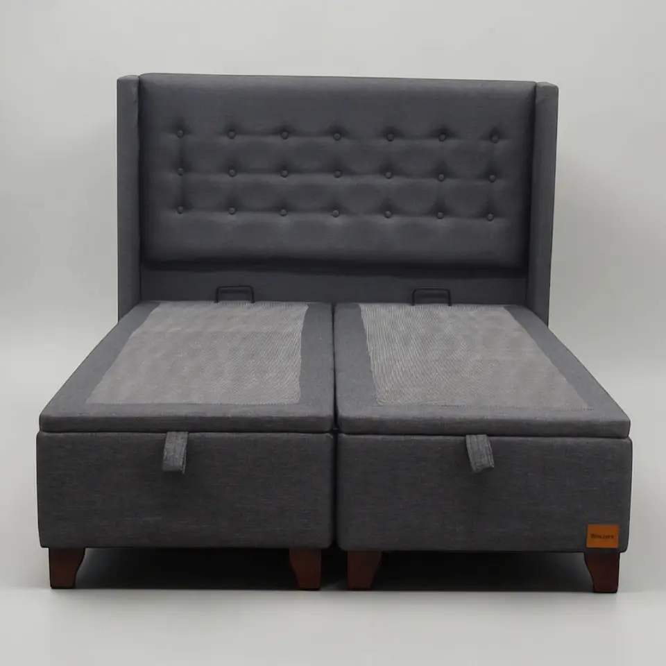 Base Dividida Baul King  + Respaldo / Patas De Madera (Gris) 9