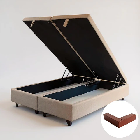 Base Dividida Baul King + Respaldo / Patas De Madera (Beige)