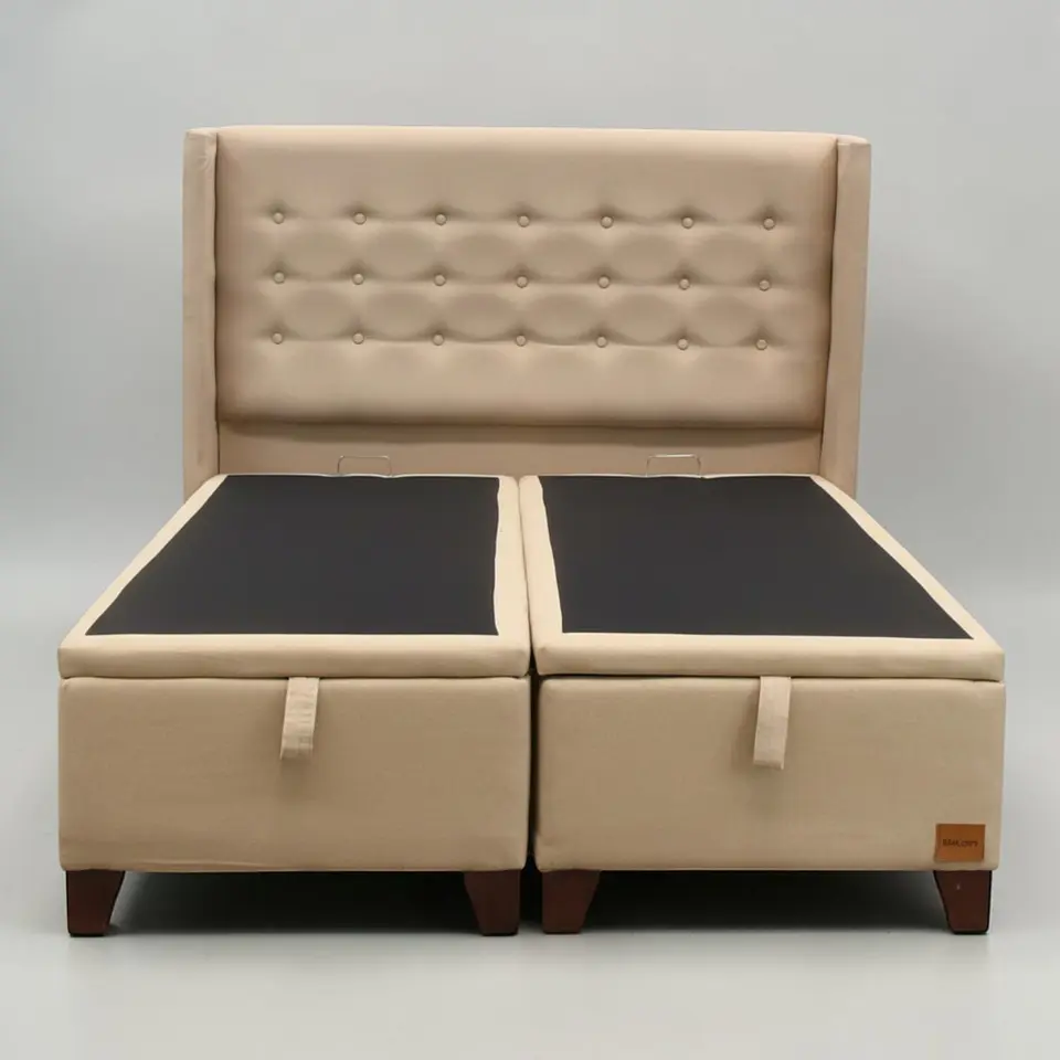 Base Dividida Baul King + Respaldo / Patas De Madera (Beige) 7