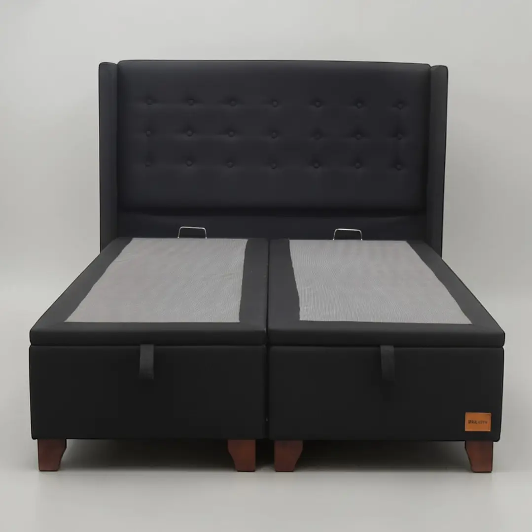Base Dividida Baul King + Respaldo / Patas De Madera (Negro) 7