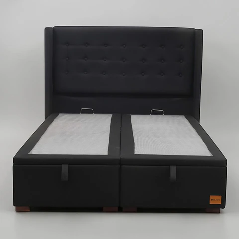 Base Dividida Baul Super King + Respaldo / Patas De Madera (Negro)